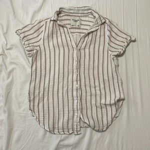 Abercrombie short sleeve brown and white striped button down collared shirt
